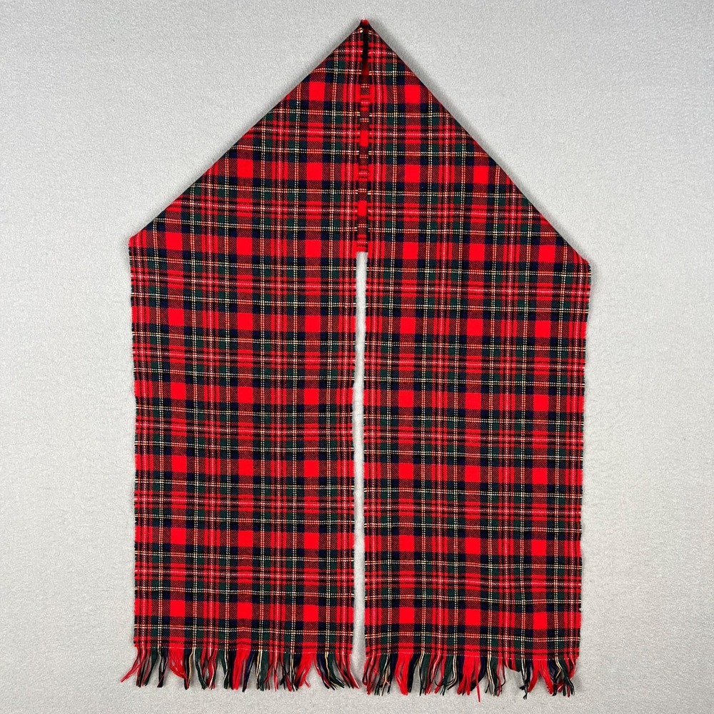 VTG Pendleton Tartan Plaid Wool Scarf Red Green Black Fringe 1970s Made in USA